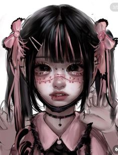 a drawing of a girl with blood all over her face