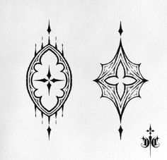 three different designs on white paper with black ink