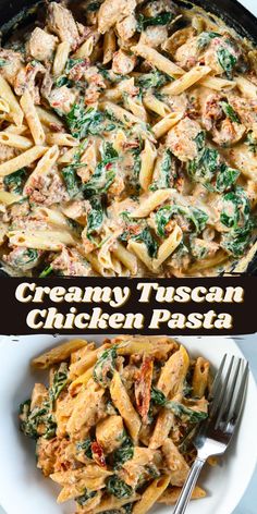 creamy tuscann chicken pasta with spinach and parmesan cheese