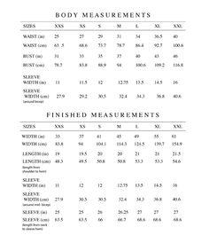 the body measurements chart for men and women