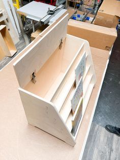 an open drawer on top of a workbench