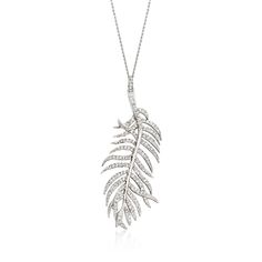 Ross-Simons - C. 1990 Vintage 1.65ct t. w. Diamond Feather Pendant Necklace. 16". C. 1990. From our Estate collection, this unique and elegant necklace showcases a nature-inspired feather pendant blanketed in 1.65 ct. t. w. round brilliant-cut diamonds. Finely crafted in polished 14kt white gold and designed to make a statement with a sizable presence that showcases fanciful, fluid details. Box chain. Lobster clasp, diamond feather pendant necklace. Exclusive, one-of-a-kind Estate Jewelry. Diamo Feather Pendant Necklace, Antique Jewelry Necklace, Diamond Birthstone, Feather Pendant, Elegant Necklace, Elegant Necklaces, Vintage Diamond, Box Chain, Round Brilliant Cut Diamond