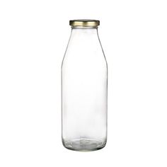 a glass jar with a gold lid on a white background, filled with water or liquid