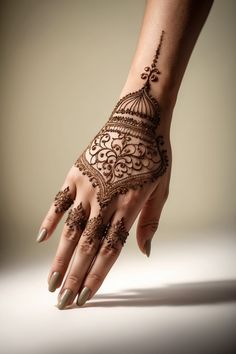 a woman's hand with henna tattoos on it