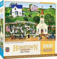 a jigsaw puzzle box with the image of a town