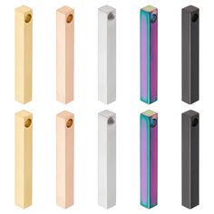 PRICES MAY VARY. 5 Colors: The cylinder charm is unique and stylish, it have 5 colors blank rectangle charms in a set, black, gold, rose gold, rainbow, and stainless steel color, abundant color will make your jewelry more exquisite and novel. Quantity and Size: You will receive 10pcs long vertical pendant in total, 2pcs for each color, approx 40x4.5x5mm in diameter, hole: 4mm. It will be your nice decorative accessories. High Quality Material: These metal charms are made of superior 304 stainles Vertical Bar Necklace, Steel Stamp, Metal Charms, Stainless Steel Bar, Jewelry Making Charms, Craft Accessories, Bar Pendant, Diy Crafts Jewelry, Geometric Pendant