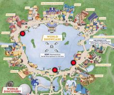 a map of the world showcase at universal studios