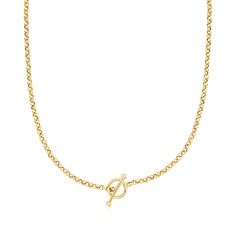 Ross-Simons - 18kt Yellow Gold Rolo-Chain Toggle Necklace. 20". Toggles are having a major moment! Handcrafted in polished 18kt yellow gold on a cool rolo chain, this on-trend necklace will fit in perfectly with your everyday layers. 18kt yellow gold rolo-chain toggle necklace. Mixed Metal Jewelry, Toggle Necklace, Jewelry Clasps, Rolo Chain, Fine Jewellery Necklace, Chains Jewelry, Necklace Gold, Metal Jewelry, Fit In