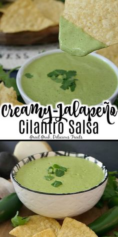 a bowl filled with guacamole and tortilla chips on the side