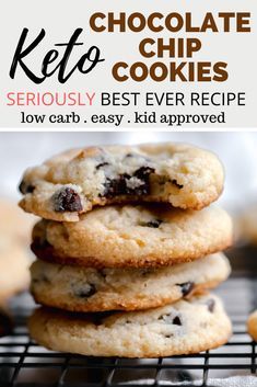 chocolate chip cookies are stacked on top of each other with the words, seriously best ever recipe