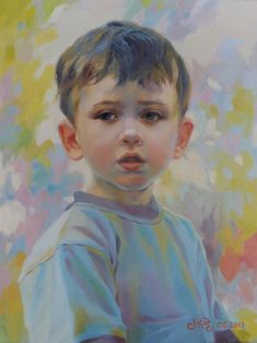 a painting of a young boy with blue eyes