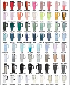 the different types of coffee mugs are shown in this chart, and each has their own color