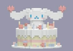 an image of a pixelated cake on a purple background