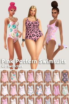 the pink swimsuits are all different sizes and colors