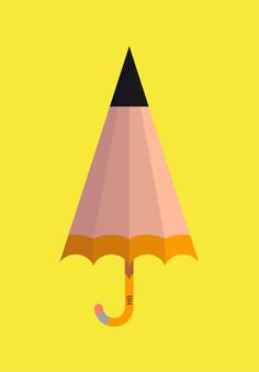 a pink umbrella with a black triangle on it's tip and a yellow background