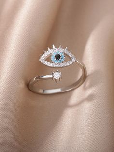 1 Pieza De Anillo Abierto En Forma De Ojo Con Cobre Dorado Clásico Y De Moda Europeo Y Americano, Adecuado Para Usar En La Vida Diaria De Las Mujeres Plateado    Cobre     Women Fashion Jewelry, size features are:Bust: ,Length: ,Sleeve Length: Goth Wedding Ring, Evil Eye Rings, Eye Rings, Trend Jewelry, Evil Eye Ring, Jewelry Wedding Rings, Blue Evil Eye, Eye Ring