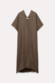 LINEN BLEND TUNIC DRESS ZW COLLECTION - Brown | ZARA United States Cargo Shirts, Shirt Blouses Tops, Cardigan Sweater Dress, Leather Shirt, Blazer And Shorts, Zara Woman, Sweater Pants, Knitwear Cardigan, Short Shirts