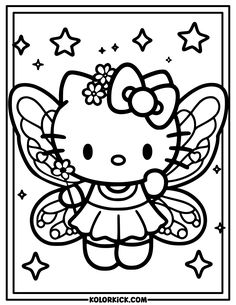 hello kitty coloring pages for kids to print out and color on the page with stars