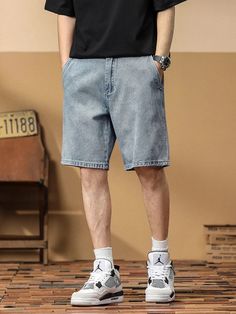 Men Breathable Cotton Knee-Length Big Size Denim Shorts – 4Colordress