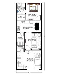 the floor plan for a two story house with an attached living room and kitchen area