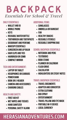 Backpack Essentials 2024: What You Actually Need | Her Asian Adventures Cute Bag School, Things You Should Have In Your School Bag, Backbags For High School, How To Style A Backpack, What To Back In Your School Bag, What's In My College Backpack, Backpack Essentials College, School Backpack Essentials List