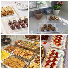 several pictures of desserts and pastries on display