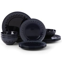 black dinnerware set on white background