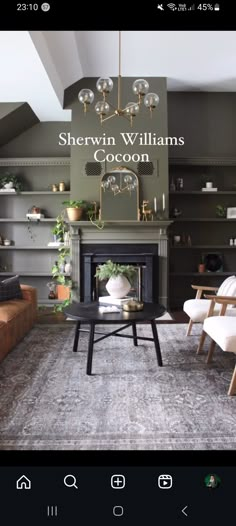 a living room filled with furniture and a fire place