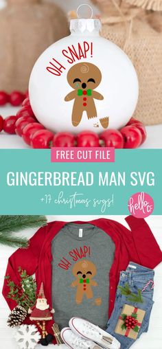 the gingerbread man svg is on display in front of some christmas decorations and other items