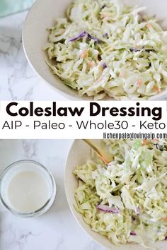 coleslaw dressing in a white bowl next to a glass of milk