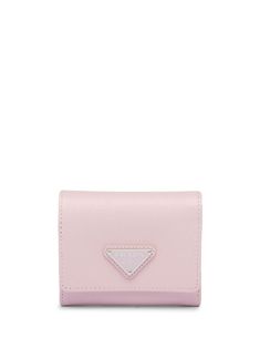 alabaster Saffiano leather pebbled texture enamel triangle logo foldover top with press-stud fastening internal zip-fastening pocket card slots Phoebe Outfits, Uni Bag, Prada Triangle, Prada Collection, Cute Wallets, Pocket Card, Pink Purse, Triangle Logo, Cute Purses