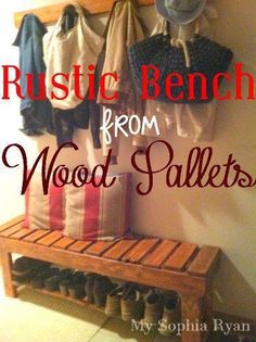 rustic bench from wood pallets with the words rustic bench from wood pallets on it