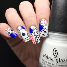 Playing Cards Nail Art Polished Inka Cards Nail Art, Manicure Tutorials, Celebrity Nails, Vegas Party, Nail Design Inspiration, Simple Nail Art Designs, Valentine Photography, Simple Nail Designs