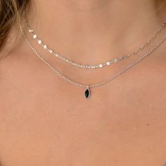 This layered black Onyx droplet necklace is a set of 2. The chains are solid sterling silver 925. They have an extension so that the size can be adjusted. The one necklace is a plain chain while the other has a teardrop on it. Silver And Black Necklace, Black Sterling Silver Necklace With Delicate Chain, Silver Prom Jewelry, Black Jewelry Necklace, Droplet Necklace, Silver Jewlery, Double Layer Necklace, Silver Necklace Set, Black Gems