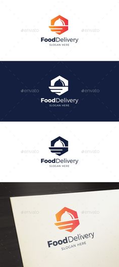 the food delivery logo is shown in three different colors and sizes, including red, white,