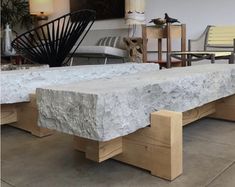 the table is made out of wood and stone