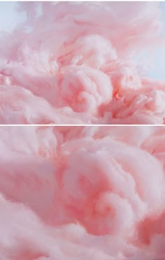 two pictures of pink clouds in the sky