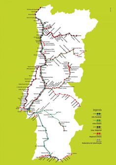 a map showing the major roads and routes in portugal, with names on each side