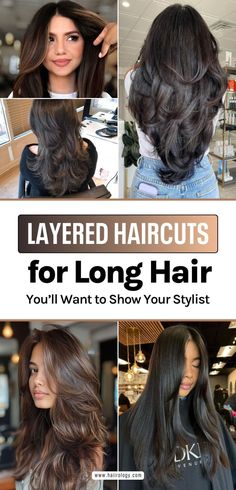 Discover stunning long layered haircut ideas to add dimension, movement, and style to your look. Perfect for straight, wavy, or curly hair types. Long Haircut With Choppy Layers, Haircuts For Long Hair No Layers, Long U Shaped Layers, Haïr Cut Style For Long Hair, Long Layered Hair With Long Bangs, Long Butterfly Haircut Straight Hair, Woman Long Haircut, Haircut With Curtain Bangs And Layers, Hair Cuts For Long Hair Ideas