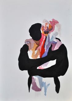 an abstract painting of a man holding a woman