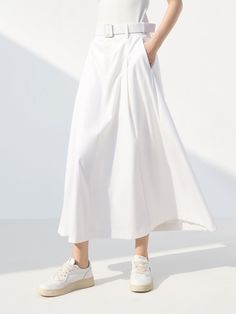 MO&Co. Women's High Waist A-Line Skirt with Belt Features : - Belt include- High waist A-line silhouette- Double side pocket design- Button and zip closure Code: MBC1SKTT05 & MBD1SKTT31The back length of size S is 86.5cmMATERIALS & CARE Material: 61.8% Polyester 36.6% Viscose 1.6% SpandexGentle machine wash below 30°CDo not bleach, hang to dryDo not tumble dry, low ironDo not soak, do not expose to the sunWash with neutral detergentMesh bag, wash with like colorsNote: Remove accessories before w High Waist A Line Skirt, Midi Skirt With Belt, A Line Midi Skirt, Skirt With Belt, Line Skirt, Mesh Bag, Side Pocket, Black Belt, A Line Skirt