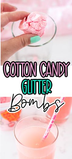 Cotton Candy Glitter Bombs Cotton Candy And Champagne, Pink Cotton Candy Drink, Cotton Candy Ideas For Party, Cotton Candy Glitter Drink, Cotton Candy Alcoholic Drink, Edible Glitter Drinks Non Alcoholic, Cotton Candy Mocktail Recipe, Cotton Candy Drinks Alcohol, Cotton Candy Punch