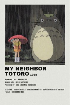 the poster for my neighbor totoro is shown with an image of a person holding an umbrella