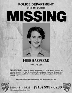 the missing poster for eddie kaspprak is shown in black and white