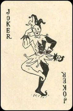 a black and white drawing of a joker holding a cat on his back with the word joker written below it