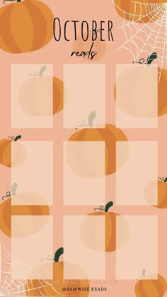 an orange and white poster with pumpkins on it