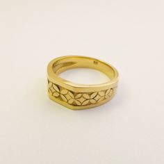 Unique Engraved 14K / 18K Solid Gold Signet Ring for Men and Women, Wide Floral Signet Ring Handmade of Yellow / White / Rose Gold. Shaped as a classic rectangle signet ring with simple straight edges and engraved with beautiful floral pattern. It combines basic simple elements that make a complex interesting pattern. This ring is very unique and has a strong presence, it captures a flowing pattern within a geometric frame. It is made by hand out of wax inspired by the endless beauty of nature. Ceremonial Engraved Ring With Decorative 14k Gold Band, Traditional 14k Yellow Gold Engraved Ring, Traditional Yellow Gold Signet Ring For Formal Occasions, Engraved 22k Yellow Gold Rings, Gold Engraved Ring With Decorative Band, Traditional Oval Yellow Gold Signet Ring, Traditional Yellow Gold Rings Stamped 14k, Traditional 14k Stamped Yellow Gold Rings, Traditional 14k Gold Ring With Decorative Band