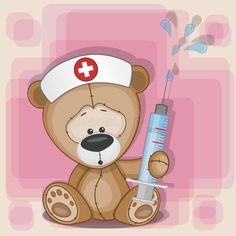 a teddy bear nurse with a sy in his hand