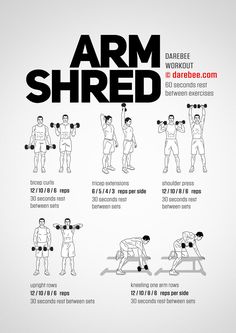 the arm shred workout guide is shown in black and white, with instructions for how to