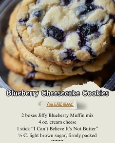 blueberry cheesecake cookies are stacked on top of each other